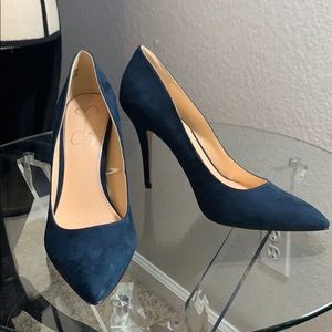 Navy suede pumps